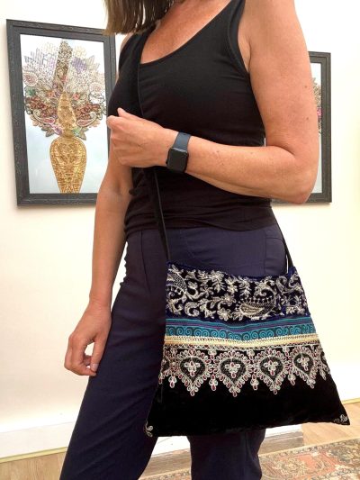 Black Velvet Embroidered Shoulder Bag
