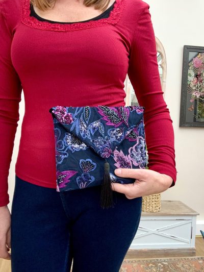 Purple Velvet Embroidered Crossbody Bag