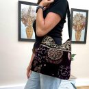 Purple Velvet Floral Embroidered Shoulder Bag