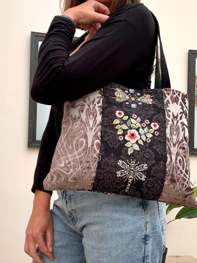 Black Velvet Patchwork Embroidered Shoulder Bag