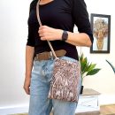 Taupe Velvet Embroidered Shoulder Bag