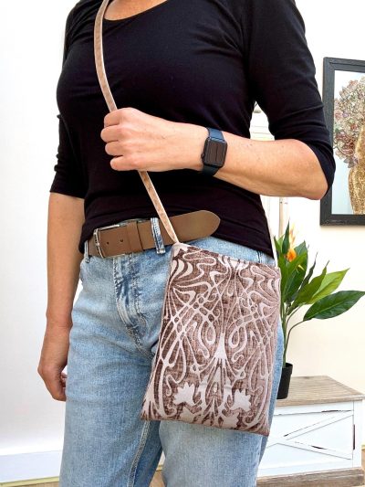 Taupe Velvet Embroidered Shoulder Bag