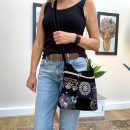Black embroidered totem shoulder bag